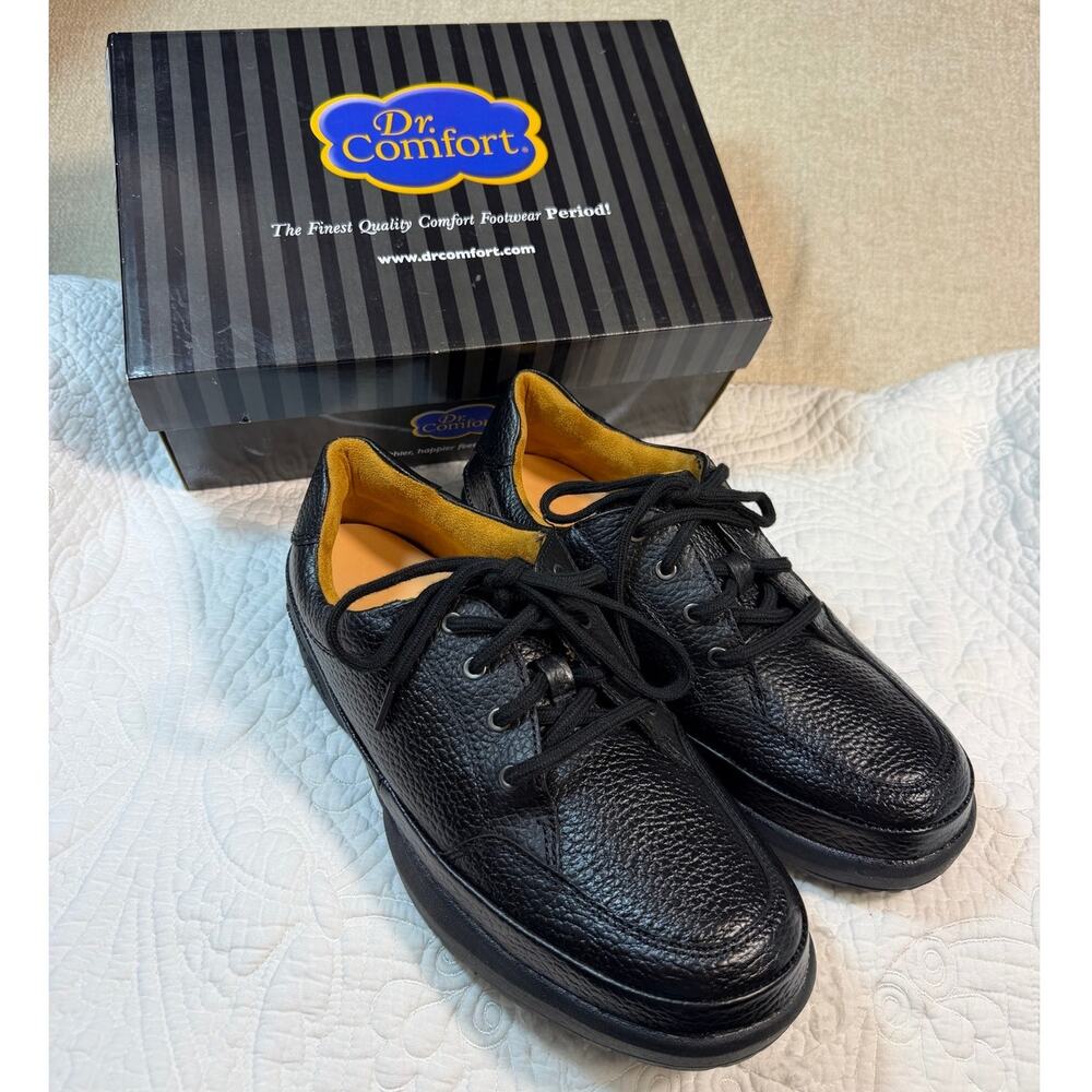 NWT Dr. Comfort Men 10.5 Black Justin Pebbled Leather Lace Up Walking Shoes